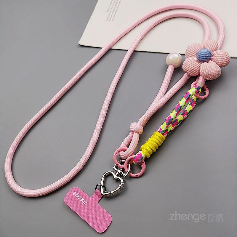 

Mobile phone lanyard crossbody adjustable neck long women s wrist short woven rope multi-functional outdoor travel mountaineering rope [pink green rose]