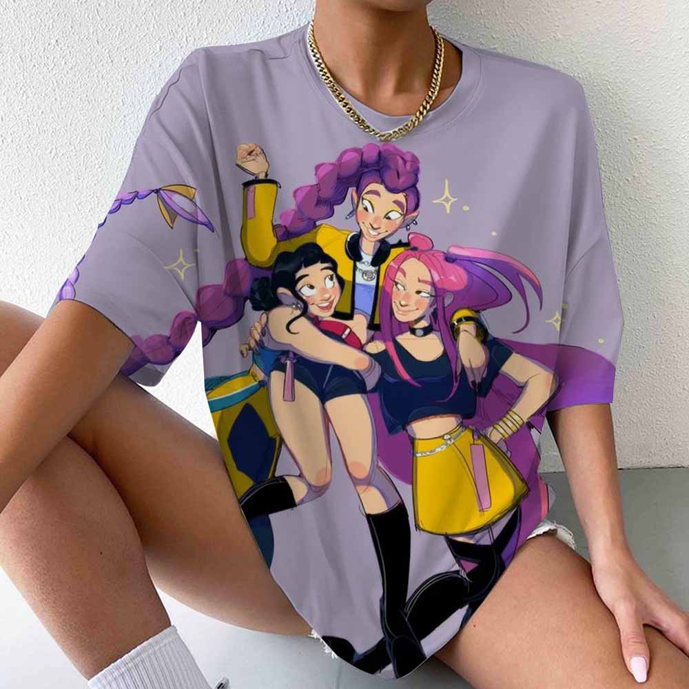 2025 Kpop Lovci démonů Trička Nadměrná Y2k Dámská Unisex Harajuku O-výstřih Trička s krátkým rukávem Pamětní Dámské oblečení Tričko