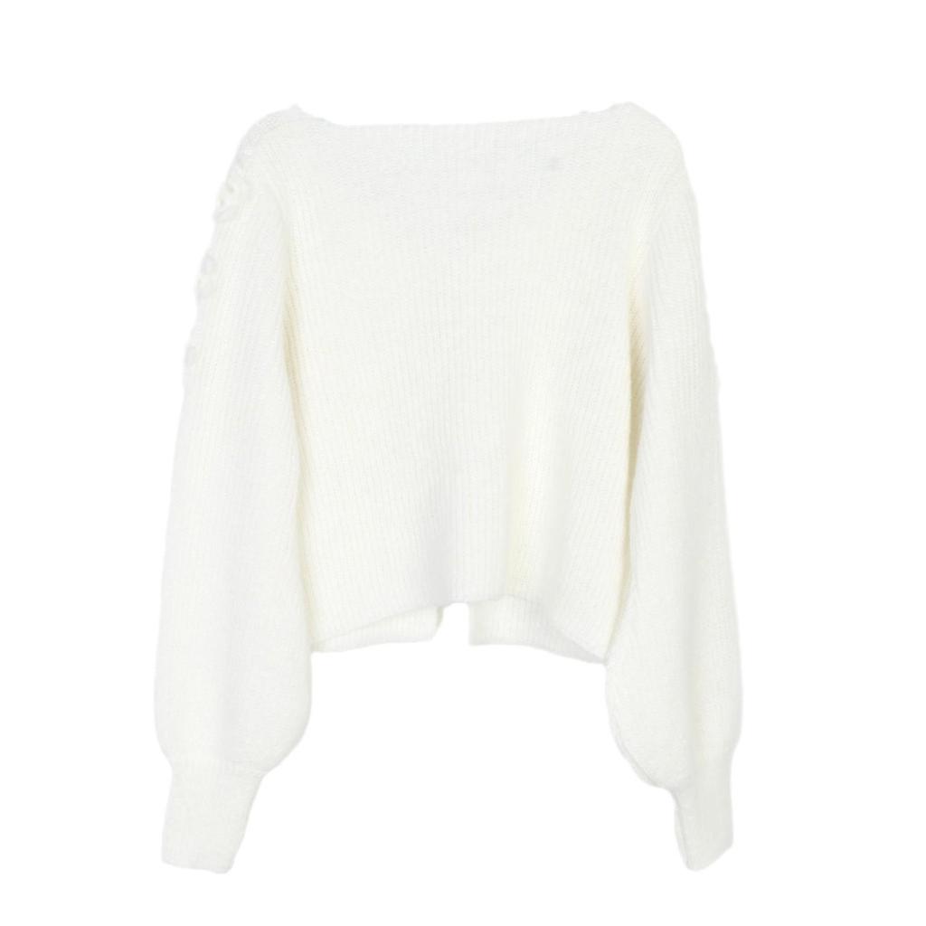 Chic Handmade French Style V-Neck Crochet Sweater for Women - Autumn/Winter Collection