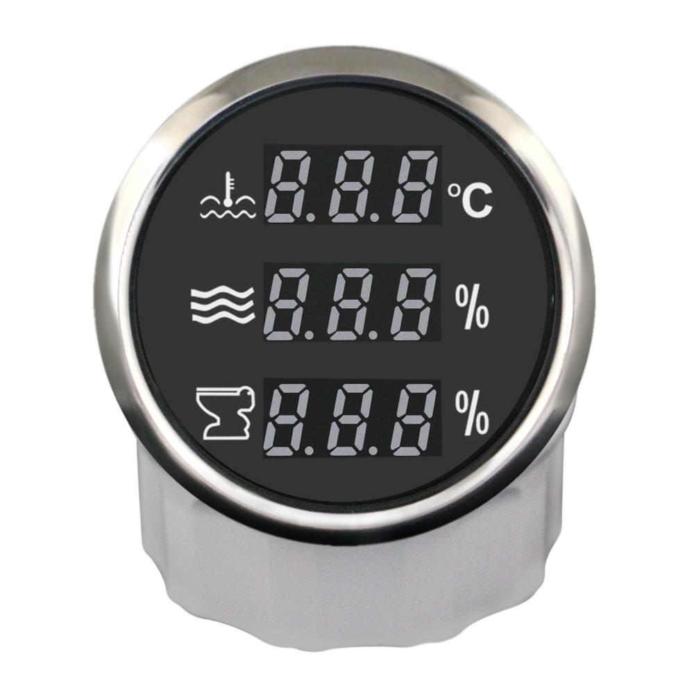 Rhaxel 52mm 3in1 Multifunction TFT Digital Meter Water Temp Water Level Holding Tank Level Meter with Backlight for Car Boats