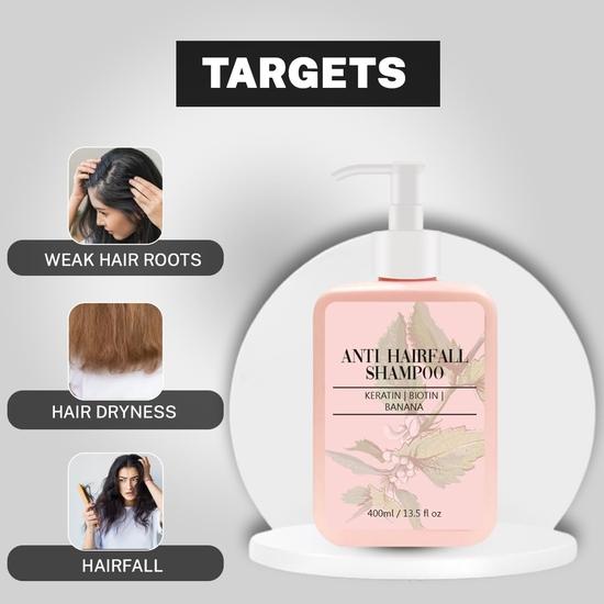 HOUSE OF BEAUTY Anti-Haarausfall Shampoo Mit Keratin, Biotin, Anagain & Banane, Reduziert Haarausfall, Für Alle Haartypen Geeignet - (400 ml) Packung mit 1