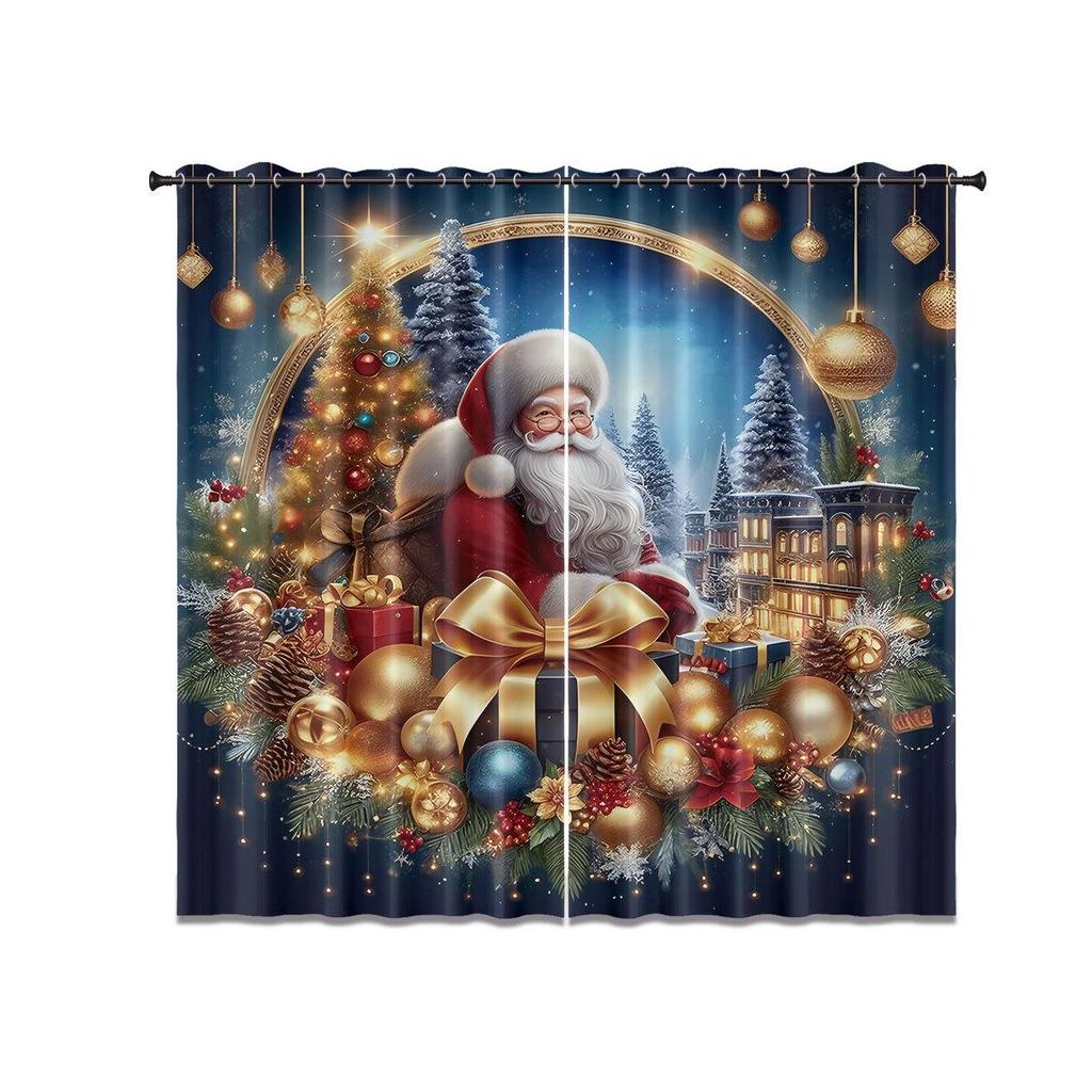 Customizable 3D Santa Christmas Blackout Curtains - High Precision Polyester with Sun Protection