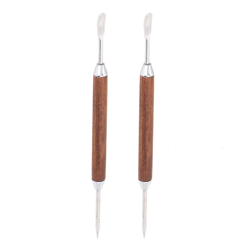 2PCS Coffee Art Pen Wooden Handle Stainless Steel Coffee Fancy Stitch Needle for DIY Decorating