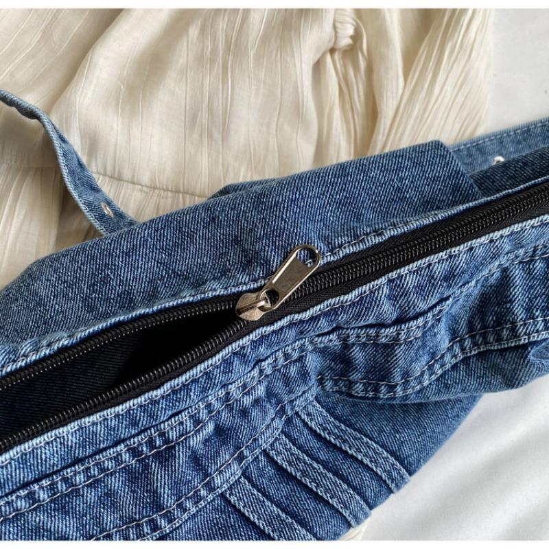 College Student Shoulder Bag Japanese Harajuku Denim Bag Girls Korean Versatile Crossbody Bag Women Shoulder Dumpling Bag
