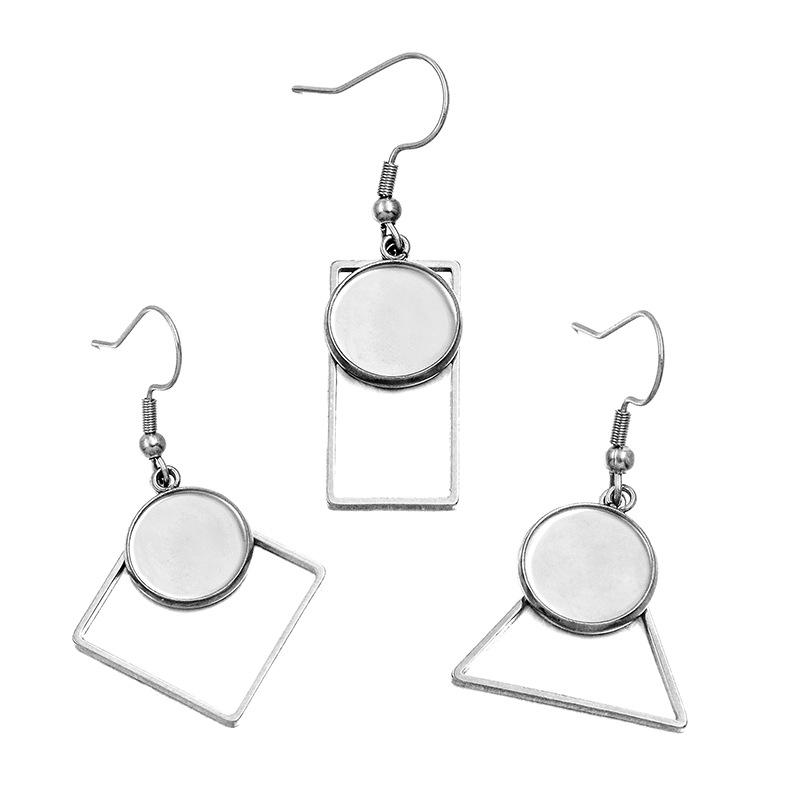 10 Styles Stainless Steel 12mm Time Gem Base Geometric Irregular Earring Hook Pendant