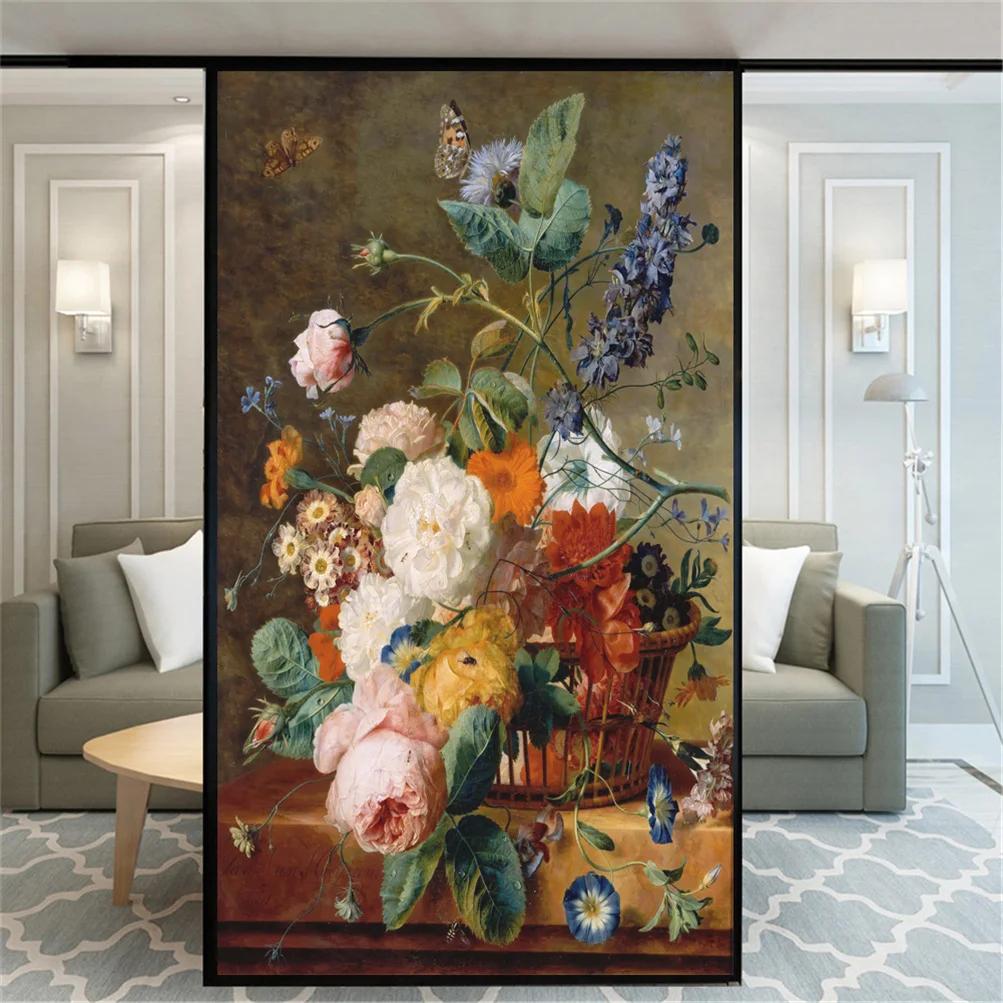 

Static Cling Privacy Windows Film Decorative Flower Oil Painting Stained Glass Window Stickers Frosted Window Cling Tint (as the picture,40x60cm WxH)