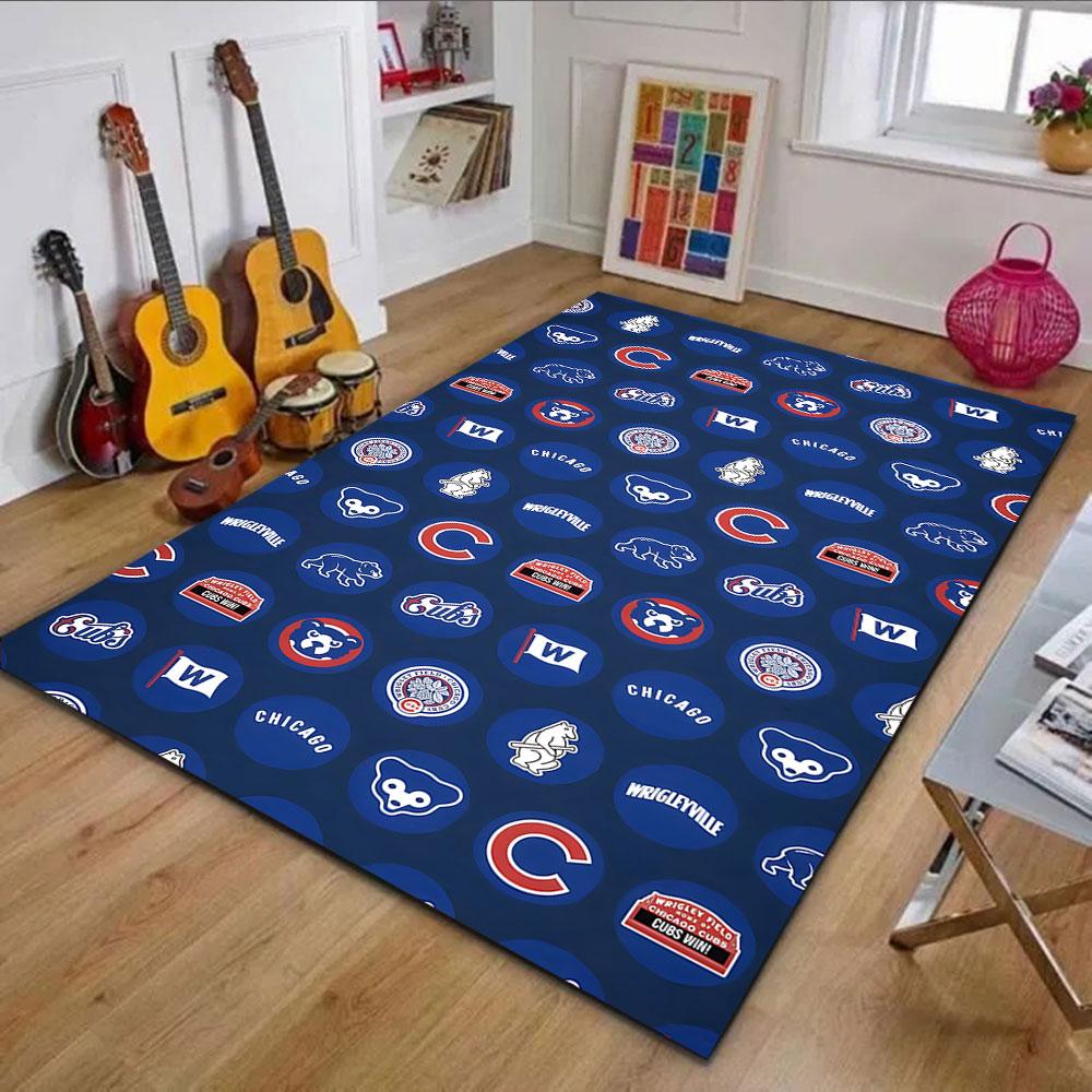 Chicago Cubs Emblem Pattern Rug Patterned Carpet, Non Slip Mat Suitable for Living Room and Bedroom Sofas