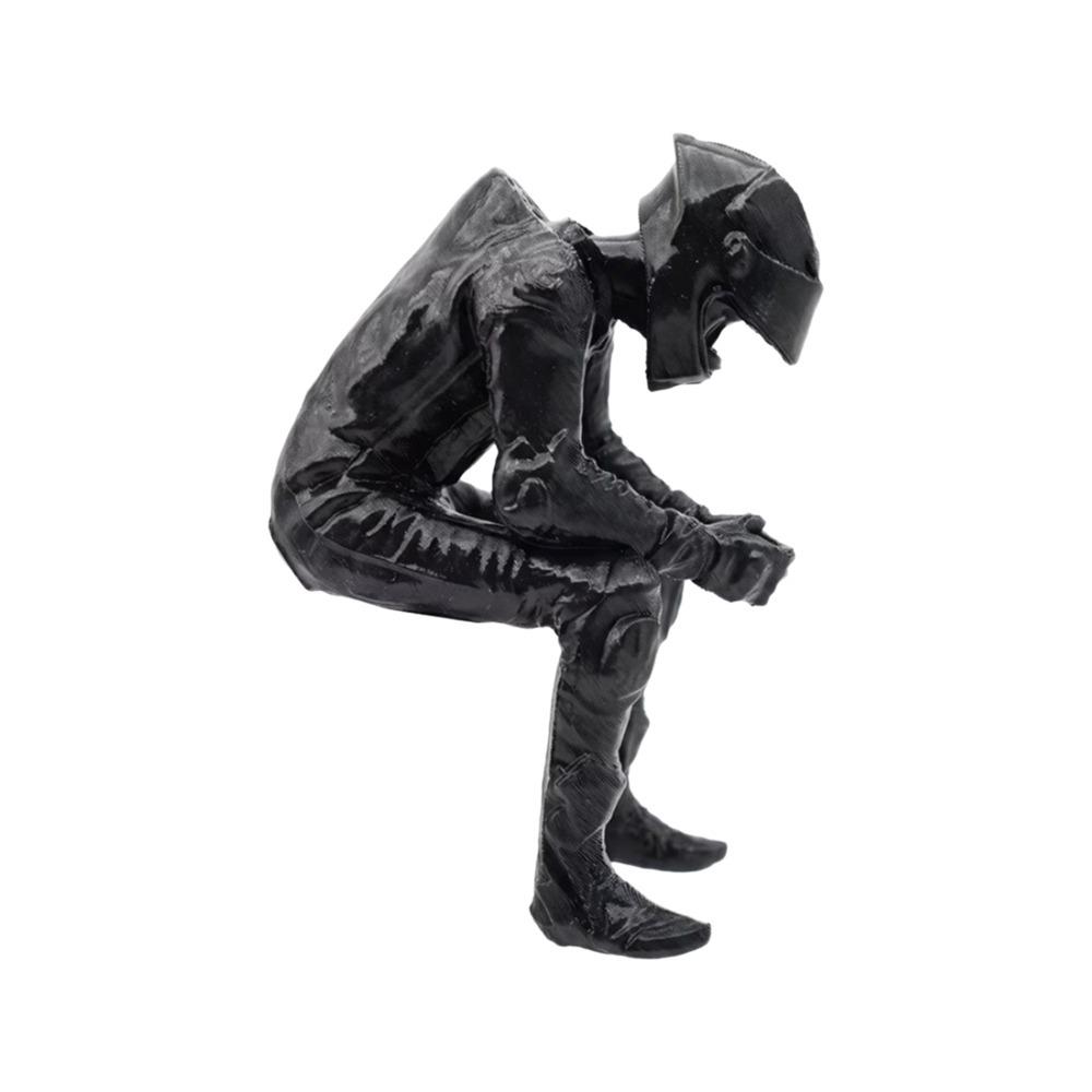 3D Printed Racing Style Seated Figurine Black Motorcyclist Art Statue Desktop Decor