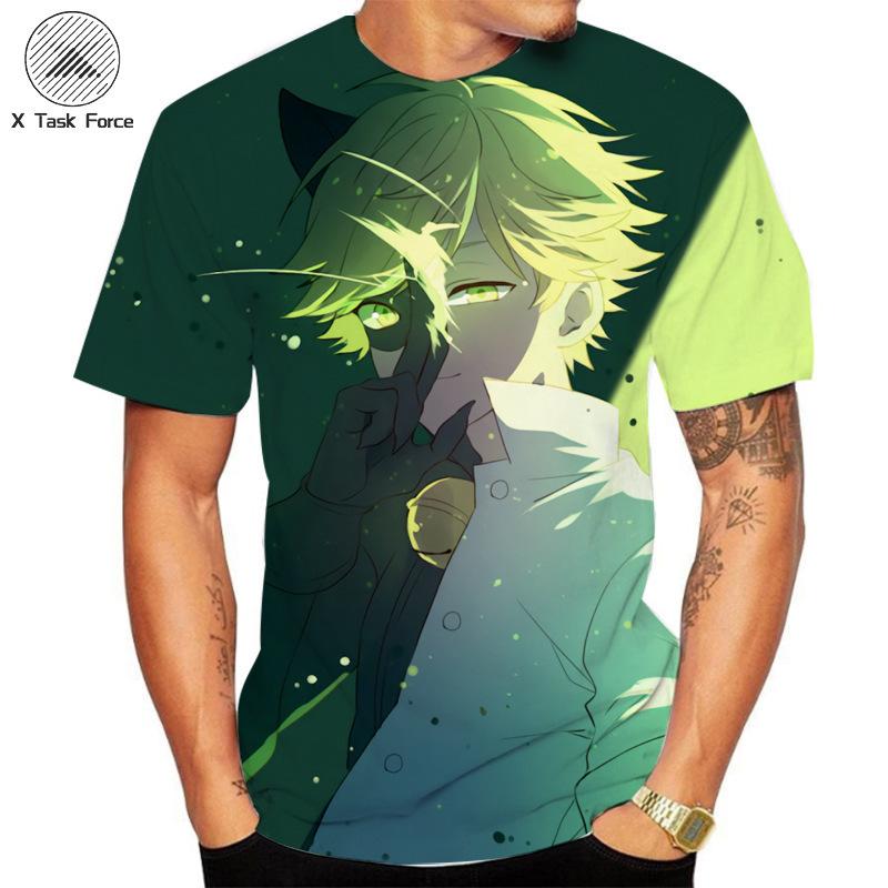 Summer Round Neck 3D Cat Printed Top Fashionable Casual Short Sleeved Men's T-shirts