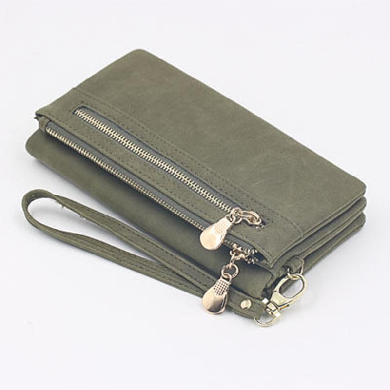 Women Scrub Zipper Retro Wallet PU Leather Solid Color Cross-section Square Tote Mobile Phone Case