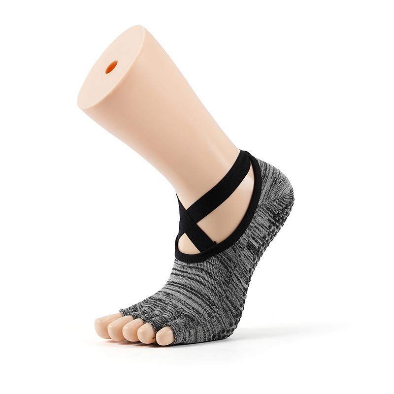 MEIKAN Women s Cross Strap Non-Slip Toe-less Five-Toe Yoga & Pilates Socks One Size for Women чёрный/серый