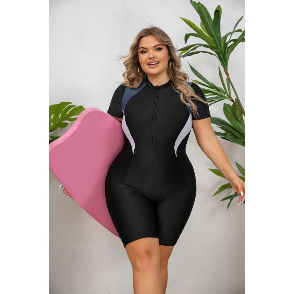 Large Size One-piece Zipper Sports Swimsuit Women's Long-sleeved Surfing Swimsuit Surfing Suit Flat-angle Suit Snorkeling Suit