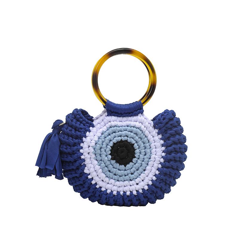 

Autumn 2025 Handmade Crochet Women s Cotton Shell Wristlet Handbag One Size темно-синий