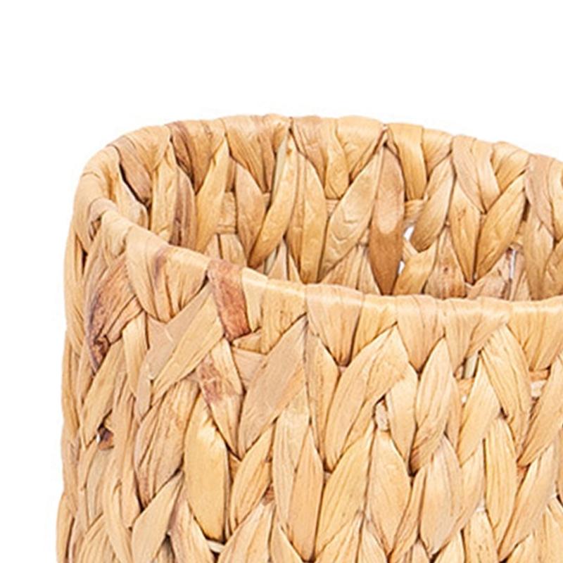 Multiuse Rattan Garbage Basket Modern Weaving Pattern Rattan Trash Can for Home Office Bathroom Kitchen Tight Space