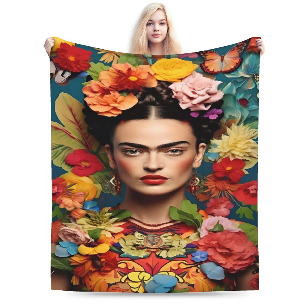 Fridaes Kahloes Merch Deky Měkký Korálový Fleece Plyšový Přehoz Pohodlná Přikrývka