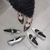 Fashion Pointed Toe Women Mules Ballet Dance Loafers 2024 New Arrivals Black Brown Silver Metal Chain Casual Sandals Belt Buckle