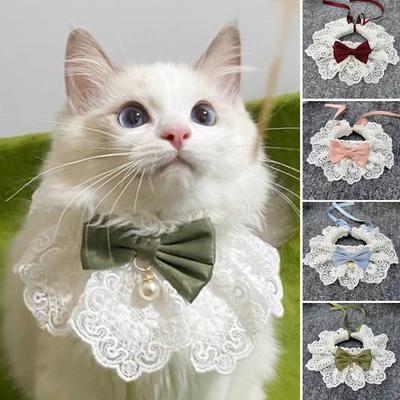 Lace Bowknot Pearl Collar Cat Dog Neckerchief Pet Cats Kitten Dog Puppy String Bib Necklace Necktie Neck Strap Scarf Accessories