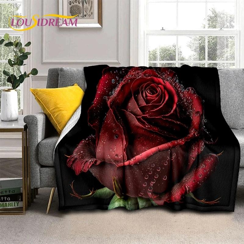 

D Rose Flower Design Soft Throw Blanket Perfect for Picnic Bed Sofa Cozy Bedroom Gift Nordic Romantic Style 40x50in