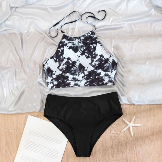 

2 шт. / Комплект Летний бикини больших размеров Набор Tie-dye Контрастный цвет Консервативный Halter Neck Летний купальный костюм