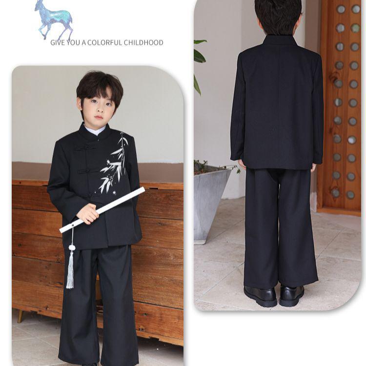 Boys' Autumn Chinese Style Tuxedo: Retro Pan Buckle Hanfu - Medium & Large Sizes