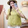 Damen Künstlerische Retro Bestickte Slim-Fit Baumwoll-Leinen Bluse mit Knöpfen