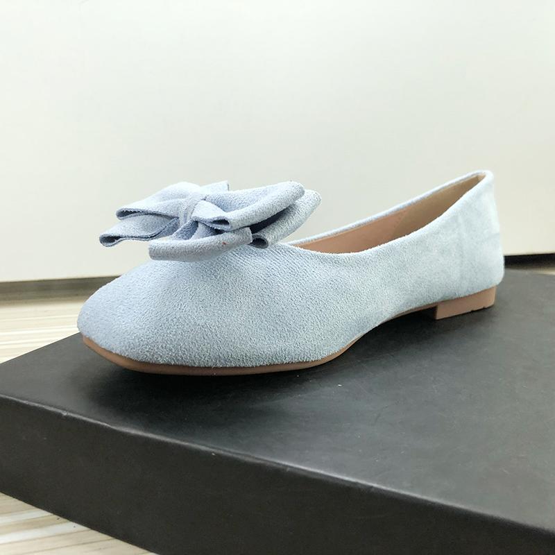 Ballerine da donna Scarpe da barca Azzurro Testa rotonda Fiocco Taglia 33-43 Scarpe basse per donna Pelle di velluto Alta qualità Scarpe estive