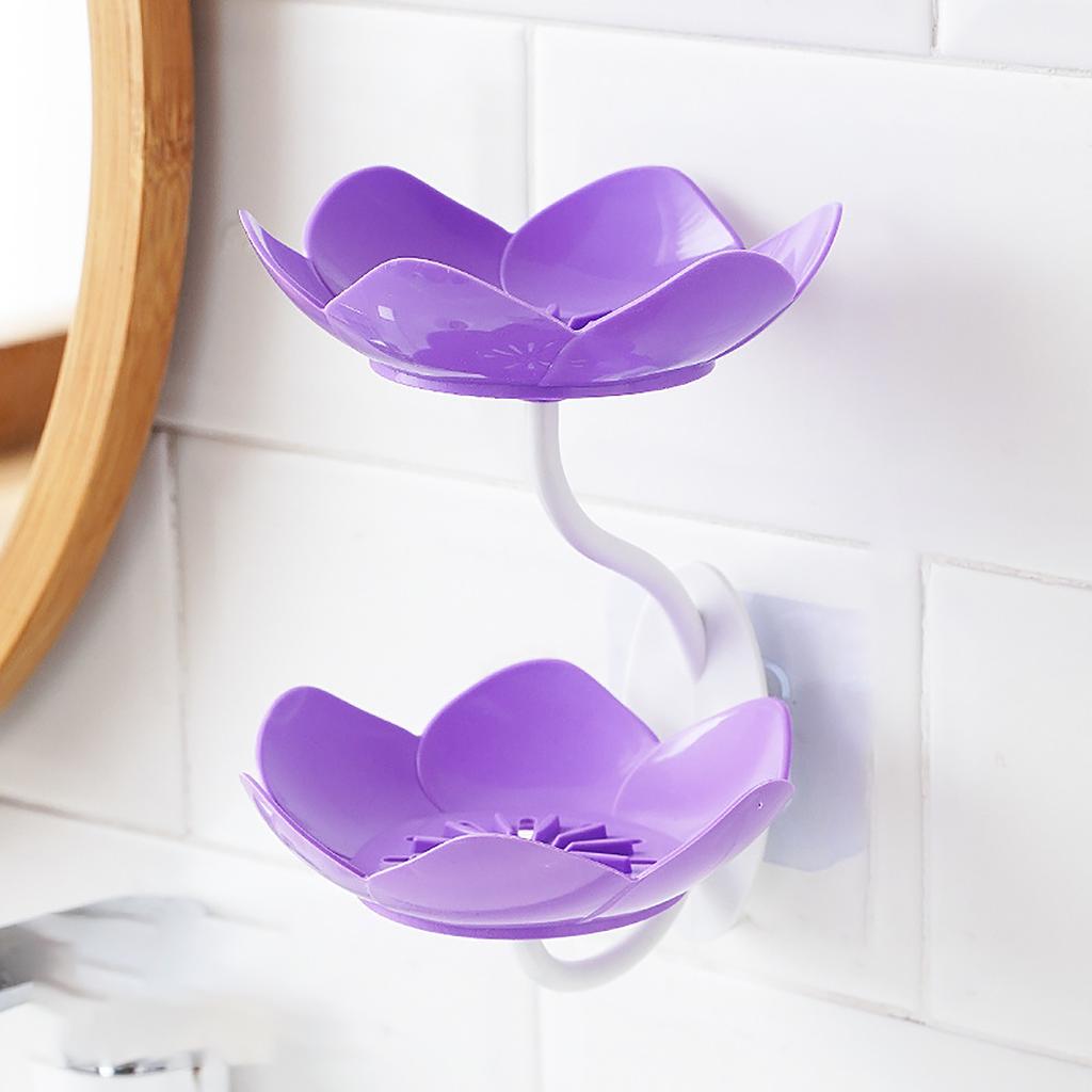 Plastics Lotus Shape Soap Box Punch Free Flower Shape Double Layer Soap Holder Wall Mounted Anti-slip Water Draining Soap Dish