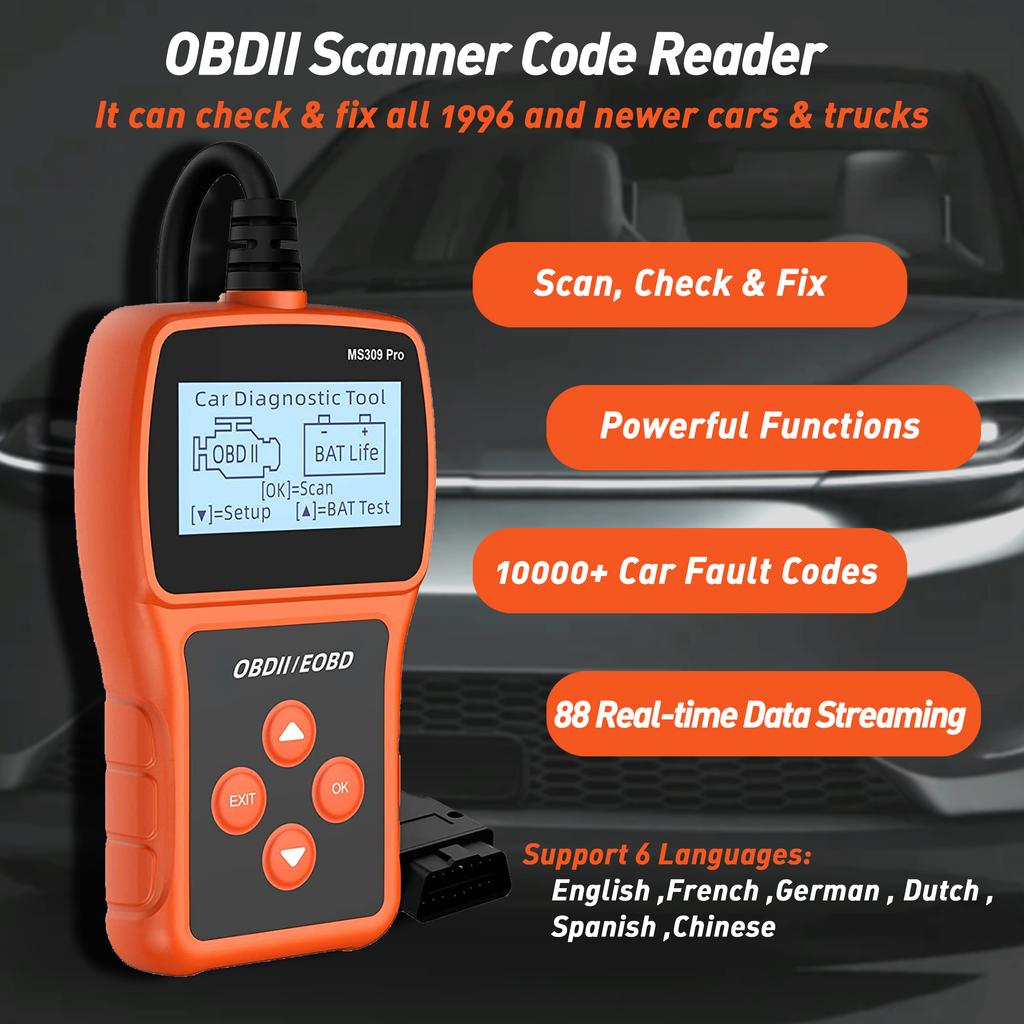 Professional OBD2 Scanner Diagnostic Tool, Enhanced Check Engine Code Reader, Voltage Test OBDII/CAN Car Diagnostic Scan Tools