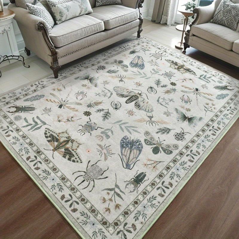 Elegant Plant Insect Print Area Rugs Carpet for Living Room Modern Soft Bedroom Non-Slip Rug Kitchen Table Floor Mat Doormat
