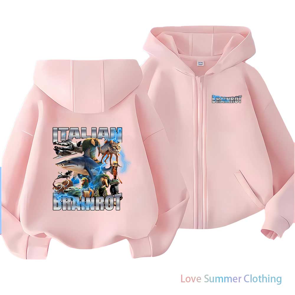 2025 Italian Brainrot Funny Kids Hoodie Boy’s Tralalero Tralala Tung Tung Sahur Bombardiro Crocodilo Brr Brr Cappuccino Hoodie