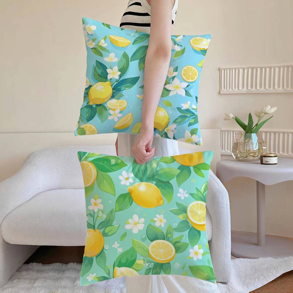 Refreshing Lemon - Floral Delight Pillow Case Anti-dustmite Pillowcase Invisible Zipper Silky Short Plush Sofa Cushion Cover