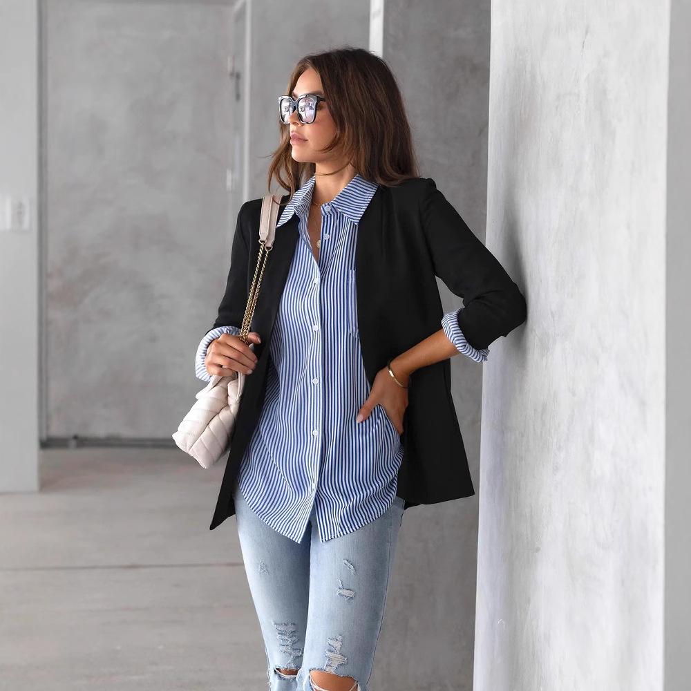 European and American Women's Spring 2025 Striped Long Sleeve Loose Cardigan Top