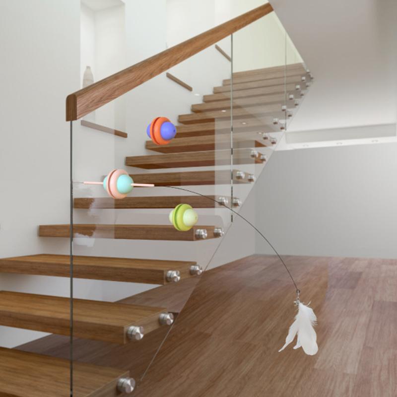 Suction Cat Teasing Rod Steel Wire Feather Replacement Head Bite Resistant Detachable Long Rod Self Hi Pet Cat Toy