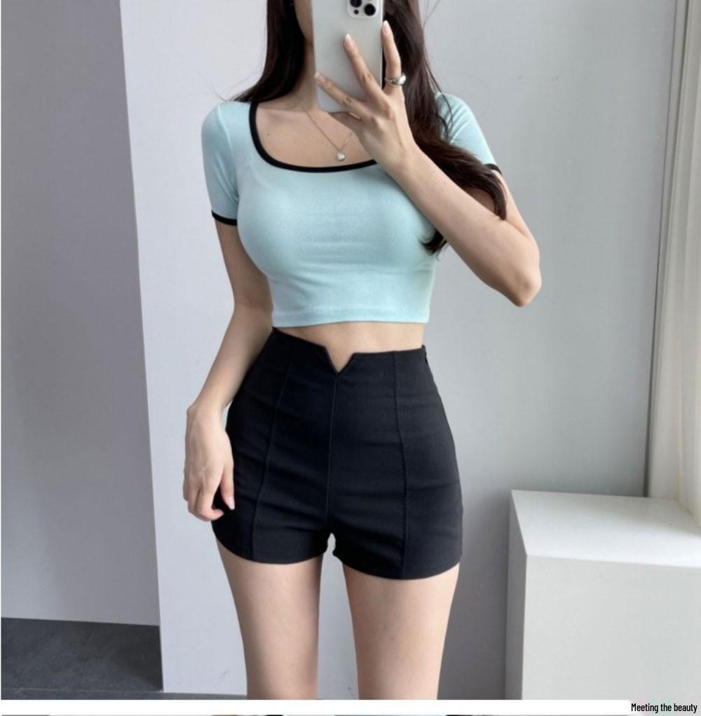 2024 Women's Summer Petite High Waist Slimming A-Line Black Suit Shorts