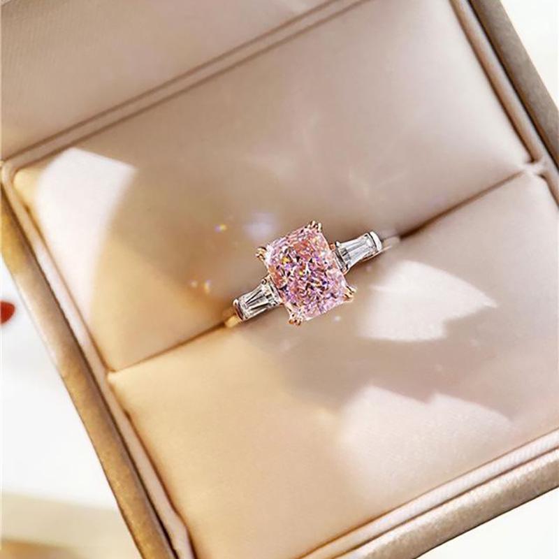 

S925 Sterling Silver Women s Pink Diamond Zircon Ring - High-End, Fashionable, Luxury Index Finger Accessory US Size 8