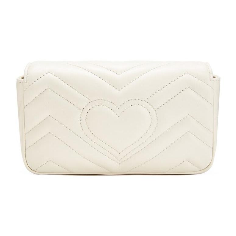 Gucci GG Marmont Gold Logo Distressed Quilted Leather Mini Crossbody Bag Women Bags White 476433-DSVRT-9022
