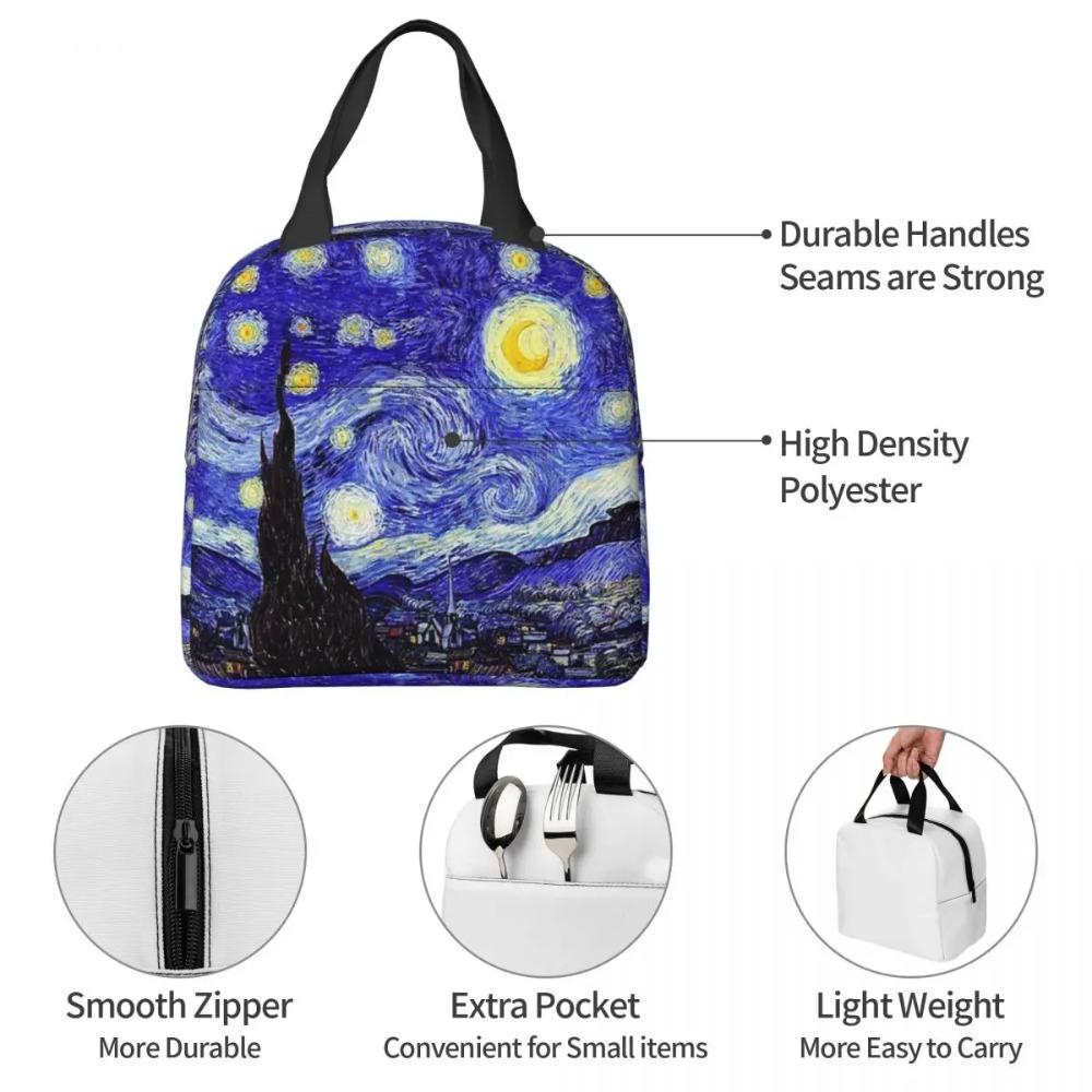 A Starry Night Van Gogh Mountain Inspiration Insulated Lunch Bag for Women Children Portable Food Boxes Thermal Lunch Box Tote