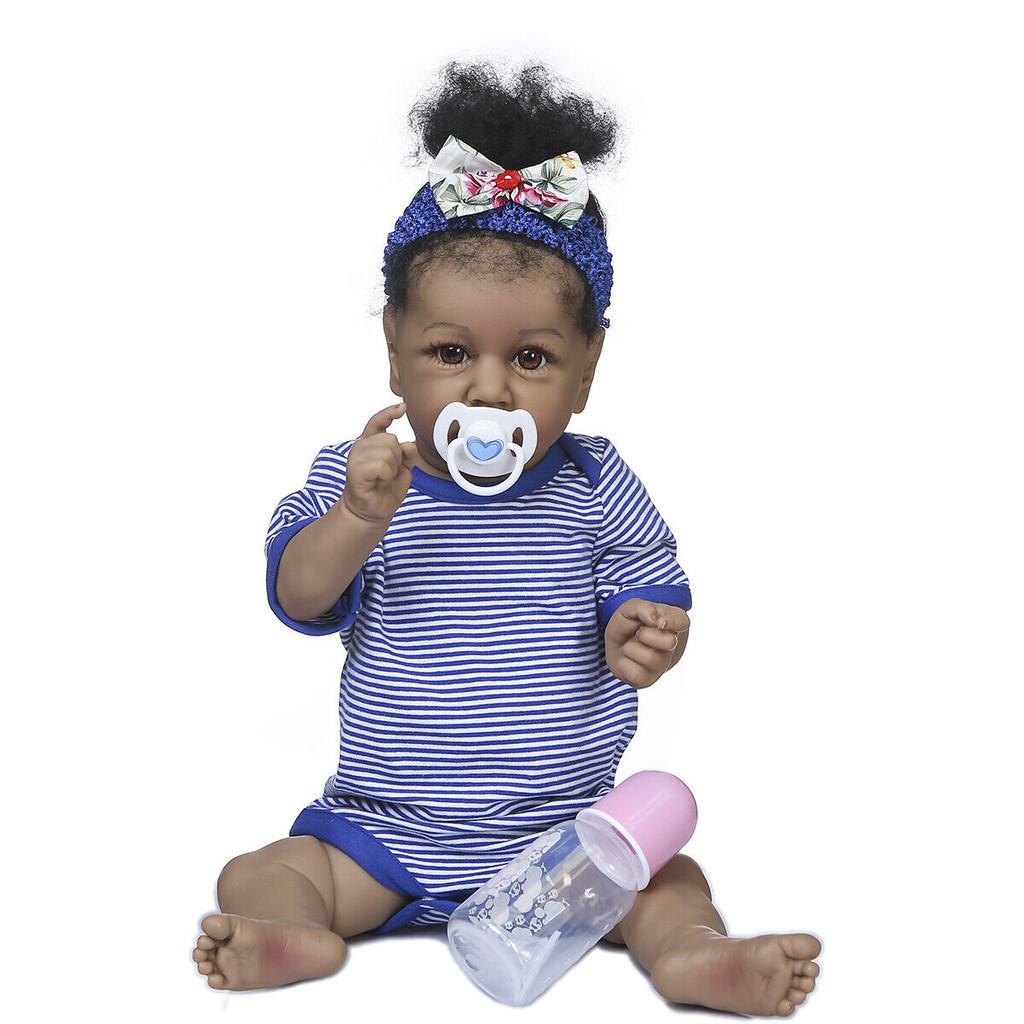 Realistic 22-inch Full Silicone Baby Doll With Beautiful Black Skin Tone For Kids