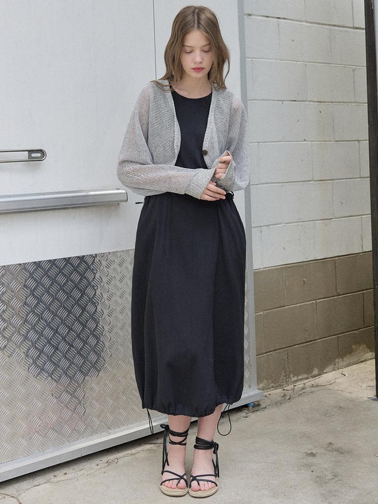 Avang Seersucker Sleeveless Long Dress - Black