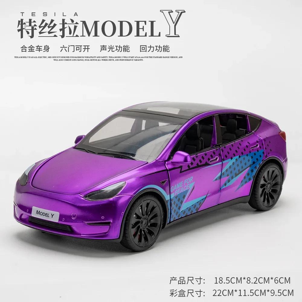 1: 24 Tesla Model Y Leichtmetall-Neuenergie-Fahrzeugmodell-Ornamente mit audiovisuellen Geschenken