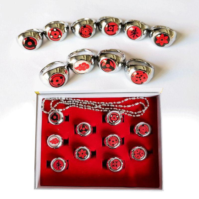 Anime Akatsuki Rings Uchiha Itachi Pain Nagato Deidara Konan Hidan Uchiha Obito Metal Necklaces Pendants Accessories Figure Gift