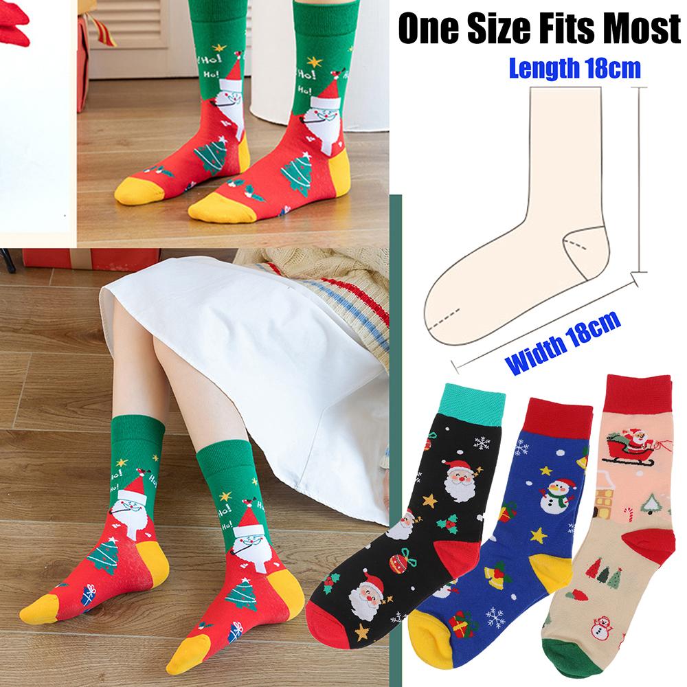 5 Pairs Set Christmas Crew Socks for Women, Cute Santa Snowman Xmas Tree Printed Cotton Socks, Winter Warm Casual Fashion Socks