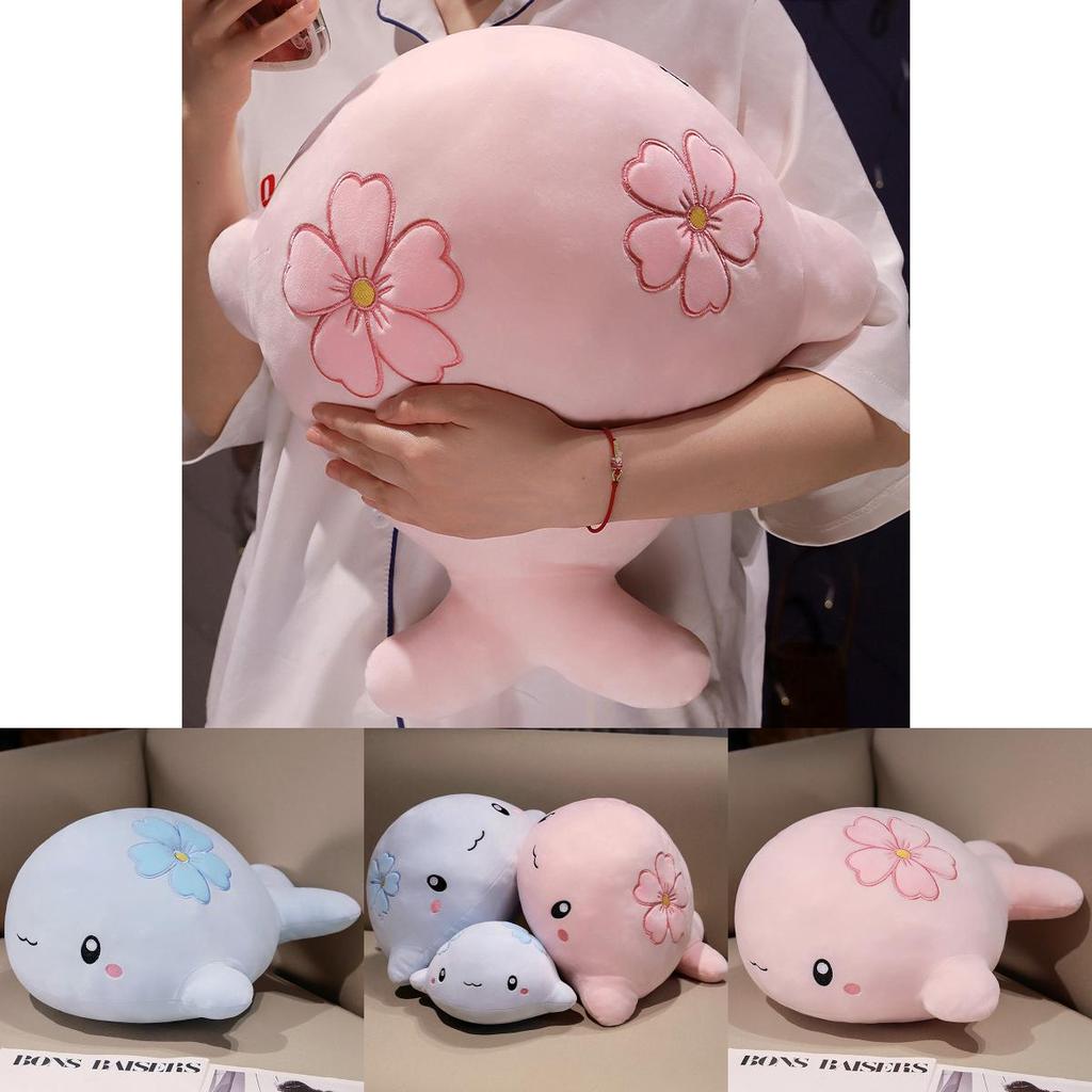 Adorable Pink And Blue Whale Plush Toy Soft Cuddly Stuffed Animal Pillow