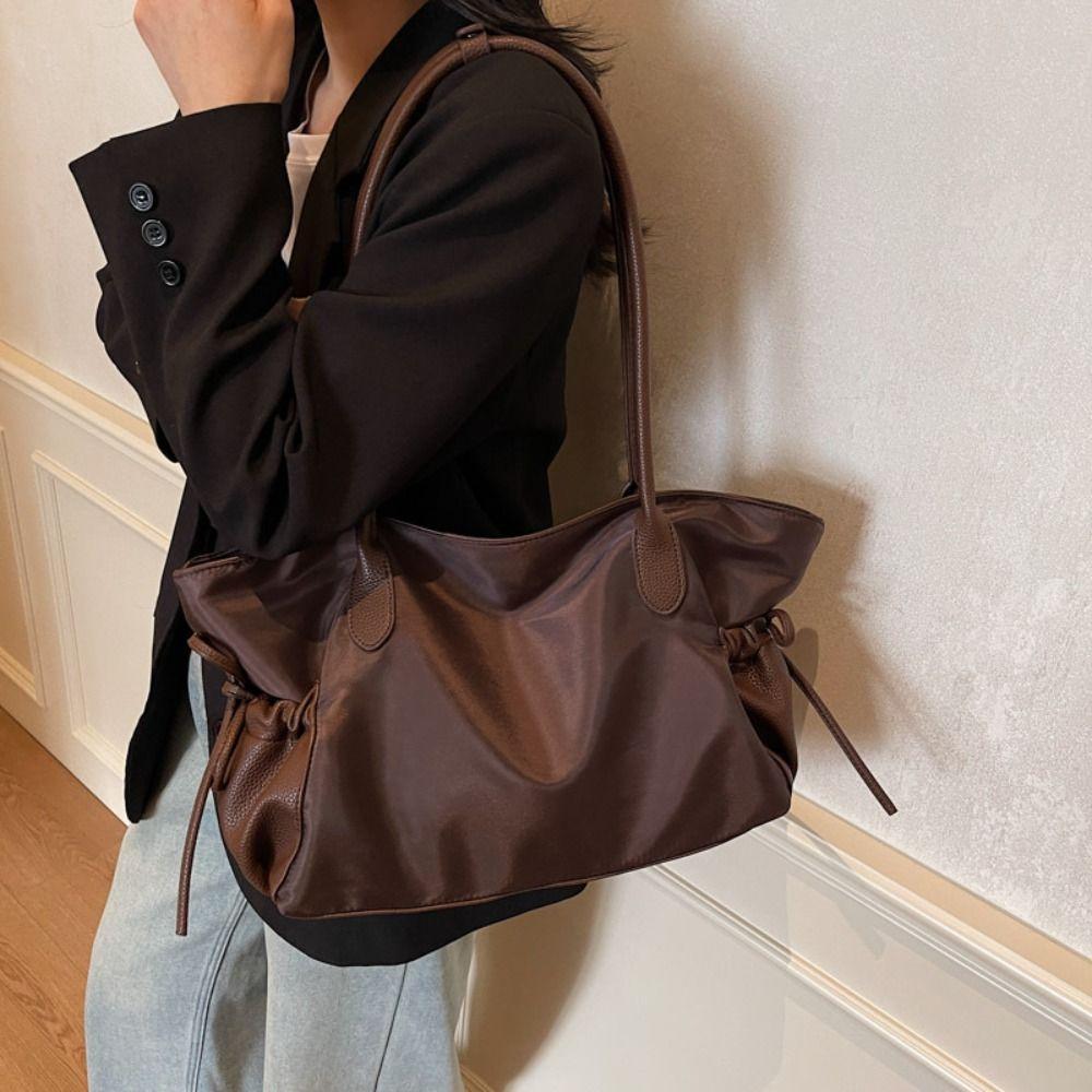 Zipper Nylon Cloth Tote Bag Lightweight Handbag Office Worker Tote Underarm  Bag  Travel