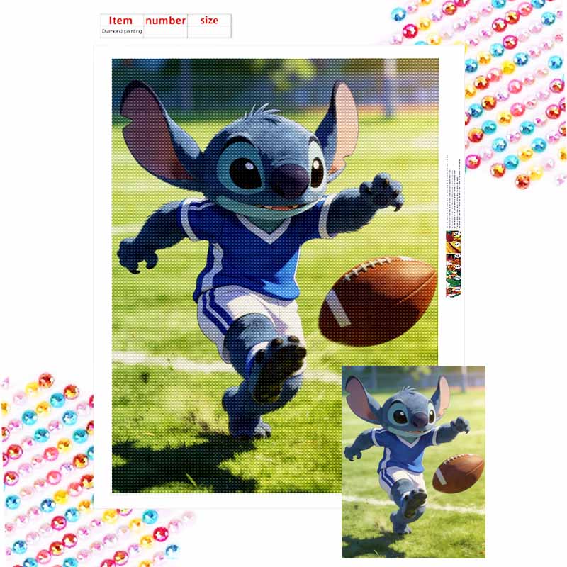 Disney Stitch playing American football diamond art painting handmade diy kit home decoration Round 20x30cm