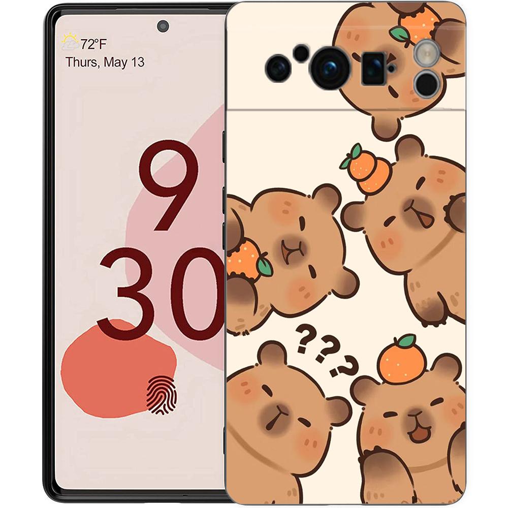 

Cartoon Animal Capybara Couple Paired Phone Case For Google Pixel 9 8 7 6 Pro XL 8A 6A 7A 5G Soft TPU Black Cover Fundas Pixel 9 Pro XL