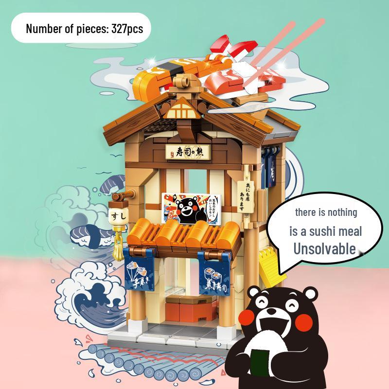

Jihu Genuine Kumamon Trendy Street Scene Building Blocks Toy Model Ornament Gift for Girls