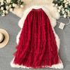 Summer Women Elegant Ruffles Mesh Elstic Waist Long Midi Cake Skirt