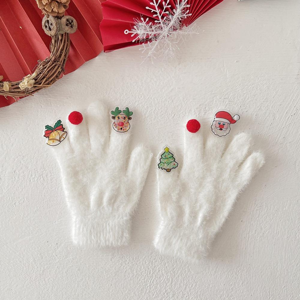 Knitted Christmas Gloves Thicken Five Finger Gloves Cute Warm Gloves  Outdoor Activities