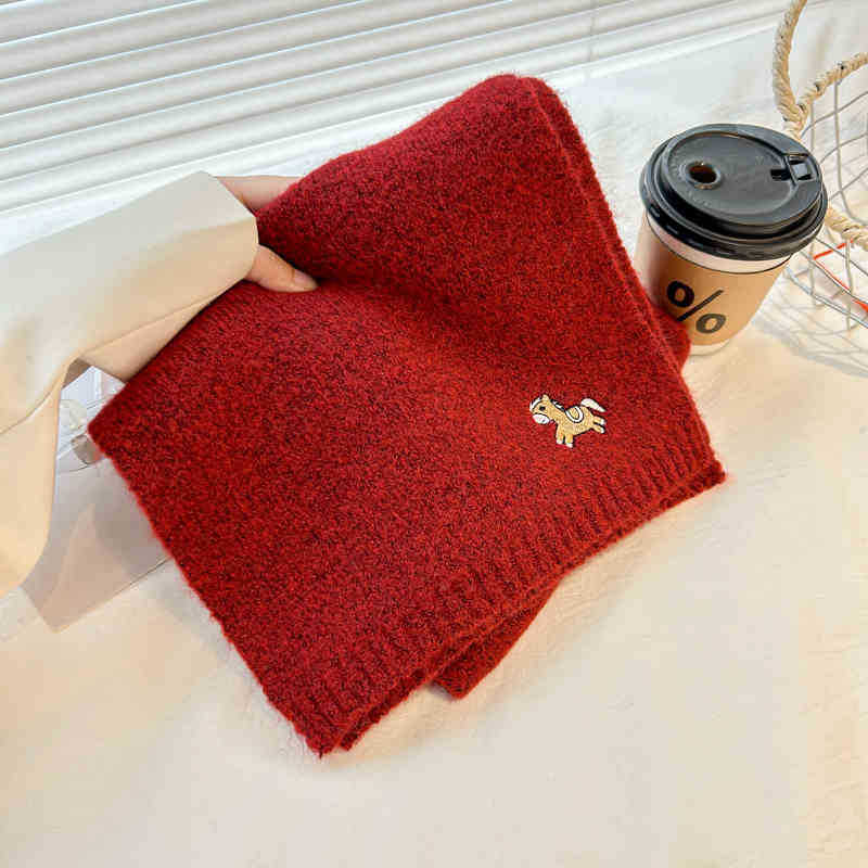 Bestickter Pony Strickwollschal Damen Saison Klein Frisch Paarschal Herren